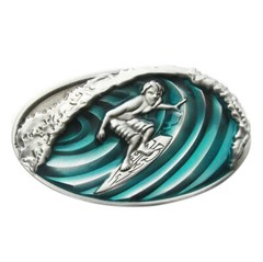 Vintage Enamel Surfing Play Boy Sport Belt Buckle Gurtelschnalle