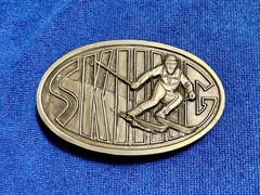 Vintage Skiing Belt Buckle Brass 1976 Snow Cross Country Sports Aspen Vail