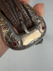 Vintage Handmade .925 Sterling Silver 10k Gold Ruby Set Belt Buckle Set 1940s