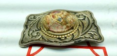 Vintage Agate Stone Silver Tone Western-style Mens Belt Buckle