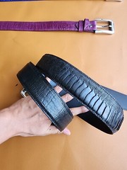 3.8CM Black 100% Genuine Ostrich Legs Leather Skin Men Belt Buckle-Handmade