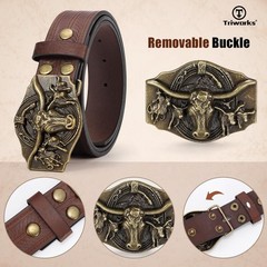 TRIWORKS Western Cowboy Leather Belt for Men Women Fit Size 29&Prime;-33&Prime;, Coffee