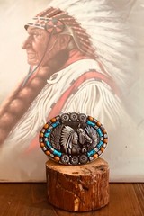 Men -women Belt Buckle Indian Chief horse and eagle wings 1.5&Prime; inlaid stone