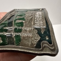 VTG 1976  » COLORADO  » BERGAMOT Brass Works Enamel DIX Leather BELT BUCKLE – NICE