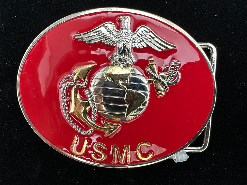 Western Belt Buckle, Siskiyou, United States Marine Corps, Red Enameled Oval