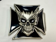 Devil Skull Maltese Cross Enamel Gothic Punk Pewter A-9 Siskiyou Belt Buckle