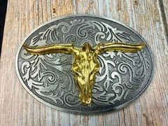 Longhorn Cow Bull Head Steer Skull Silver Gold Color Western Cowboy Belt Buckle