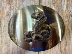 Snake Attacking Fangs Slithering Rattlesnake LARGE Silver Color NOS Belt Buckle