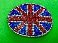 Union Jack UK British Flag Bling 80&rsquo;s Belt Buckle – Missing Rhinestone