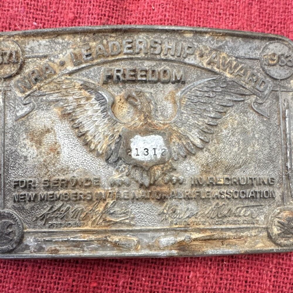 Vintage NRA Leadership Award Belt Buckle Freedom Recruiting Award #21312