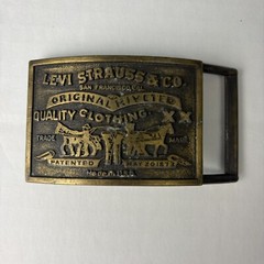 Vintage Levi Strauss & Co Belt Buckle Logo Patch Brass Adjustable R Mark on Back
