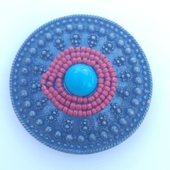 Southwestern Concho Belt Buckle Slide Faux Turquoise Coral Beaded Round Western