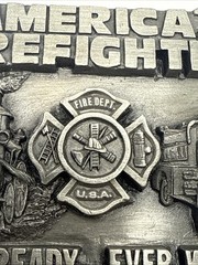 VTG Belt Buckle Americas Firefighters Ever Ready Ever Willing 1983 Siskiyou 3.75