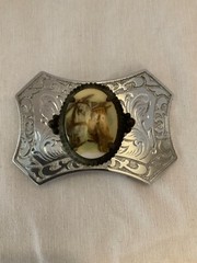 Decorative Belt buckle two horse heads etching on buckle