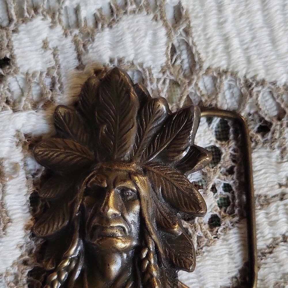 Bergamot Brass Works Vintage Native American Warrior Brass Belt Buckle J-60 1.5&Prime;