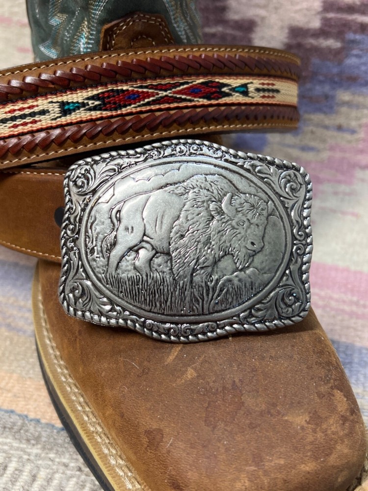 BUFFALO CONCHO WESTERN SILVER BELT ADJUSTABLE BUCKLE FATHER&rsquo;S DAY Birthday Gift