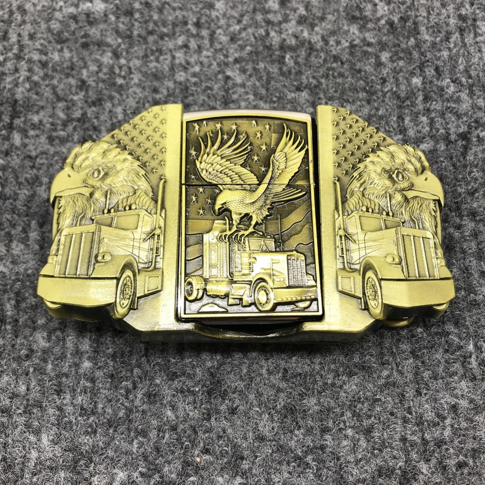 Antique Brushed Eagle Truck Belt Buckle Lighter Holder, Stock in US