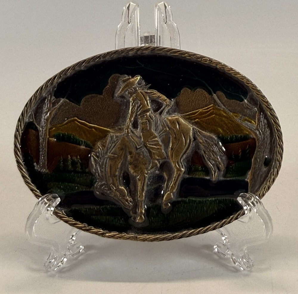 Vintage 1981 Great American Buckle Co Cowboy Horse Western Belt Buckle USA
