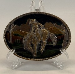 Vintage 1981 Great American Buckle Co Cowboy Horse Western Belt Buckle USA