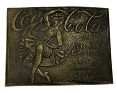Coca Cola of Atlanta Dancer Brass Belt Buckle 3.5&Prime; x 2.5&Prime; Trans-Pan Exposition