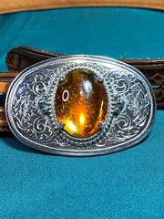 Tex Tan Full Grain Cowhide Belt Size 36 Tool Silver Buckle Polished Amber Stone