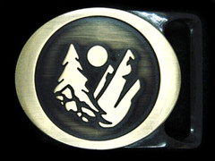 SL13137 *NOS* VERY NICE **MOUNTAIN SCENE** SILHOUETTE ART BRASSTONE BELT BUCKLE