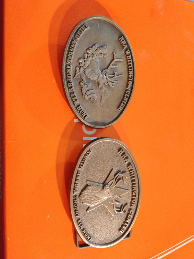 NRA Whittington Center Belt Buckles Lot 4th& 3rd Annual Trophy Elk Hunt 3.5×2.5