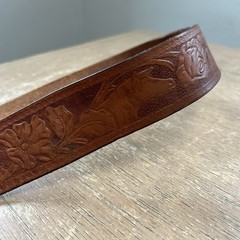 Brass Moose Belt Buckle w/Hand Tooled Brown Leather Western Wear Belt Size 40