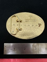 Oval Horse Western Belt Buckle Black Metal Gold Tone Men’s Fits 1.5in -1.75