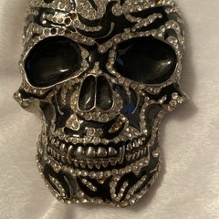 Skull Belt Buckle Lot (2) Silver Bling Rhinestone Punk Horror Gothic Pirate