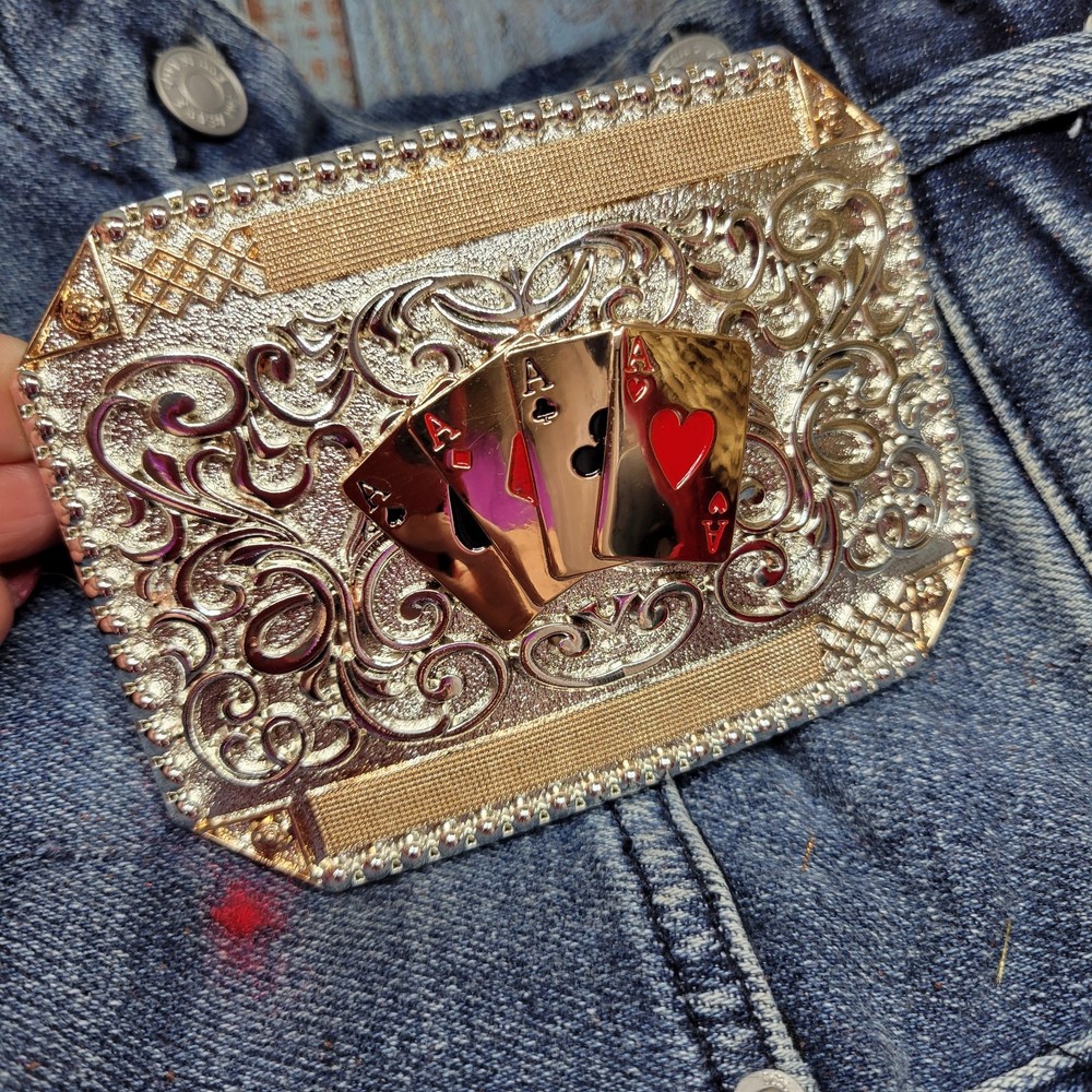 Four Aces Western Belt Buckle Cowboy Fashion Rodeo Jeans Buckle Silver & Roseto