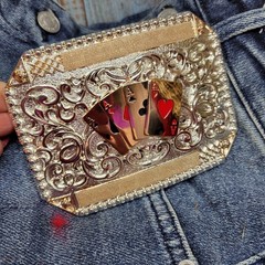 Four Aces Western Belt Buckle Cowboy Fashion Rodeo Jeans Buckle Silver & Roseto