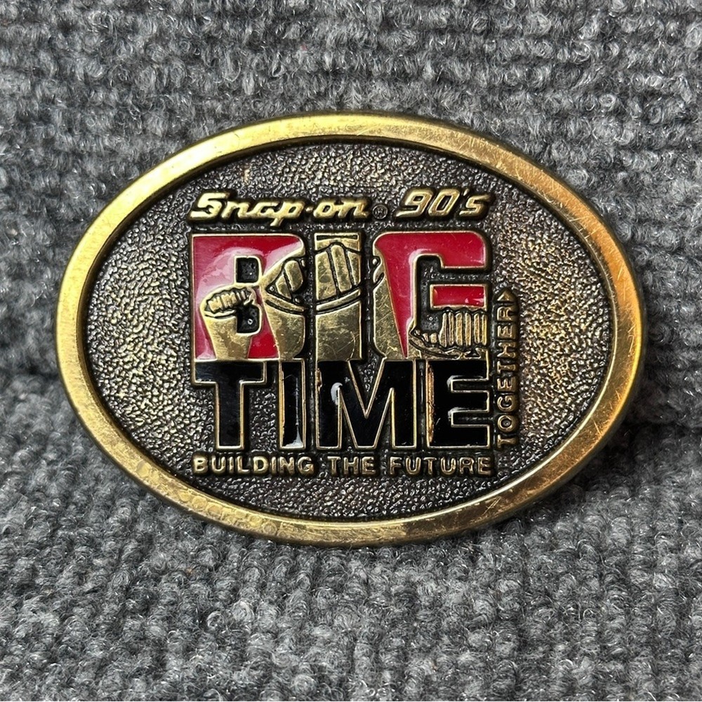 Vintage Snap On Tools 90s brass belt buckle Big Time 2.5”x3” y2k collectible