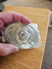 NRA National Rifle Association Golden Eagle Gold Tone 3D Raised Belt Buckle.