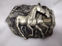Western Belt Buckle 3D Men & Womens Retro Casual Wear Running Horses Silver Look