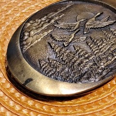 VTG 1982 Indiana Metal Craft Flying Geese Belt Buckle Brass Cowboy Nature