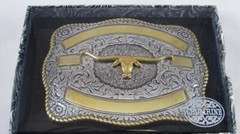 Crumrine Western Rectangle LONGHORN SKULL Belt Buckle 3807213