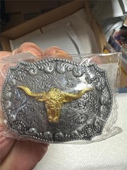 Vintage Belt Buckle with Gold Steer Head