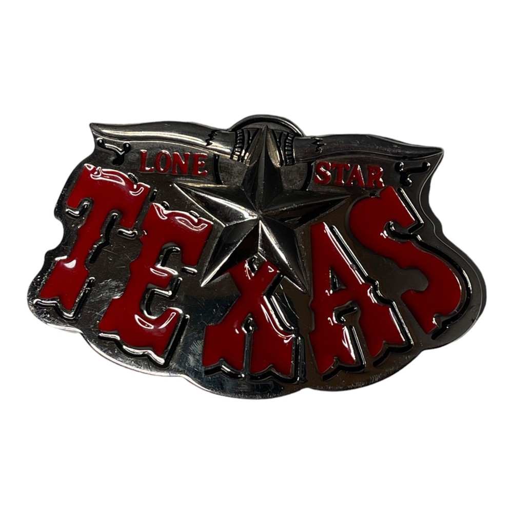 Lone Star State Texas Bull Horns Longhorn Red Letter Belt Buckle Western Country