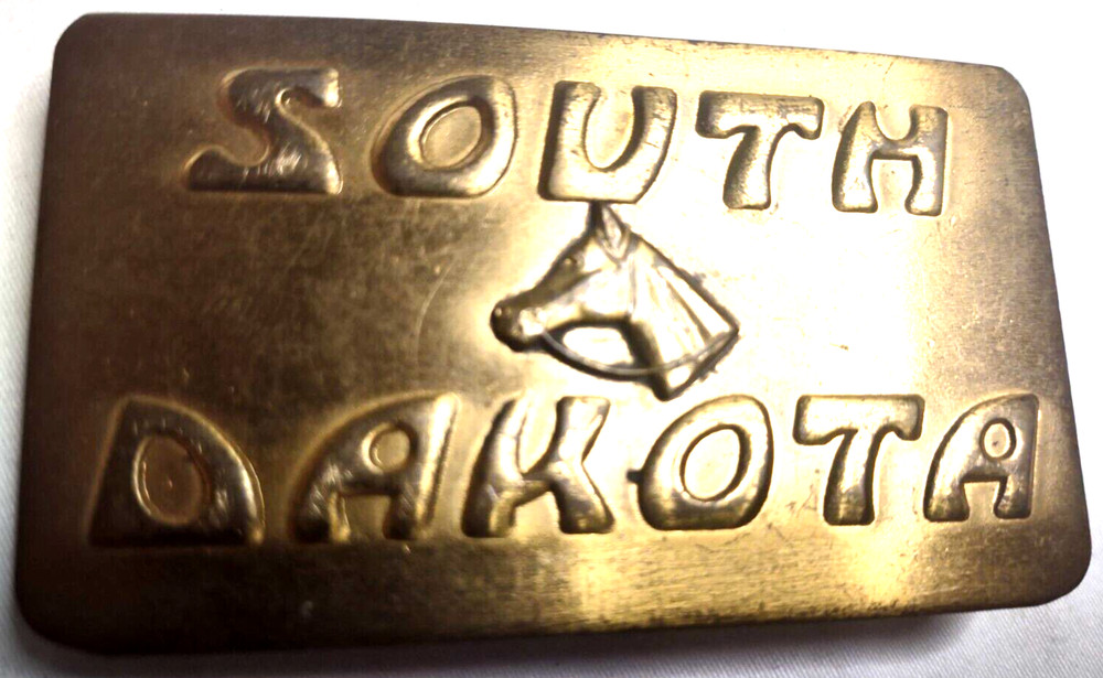 Belt Buckle Cast Brass South Dakota w Horse Head