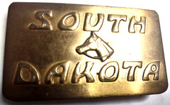 Belt Buckle Cast Brass South Dakota w Horse Head