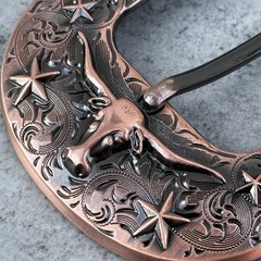 Western 3-Piece Belt Buckle Set Floral Engraved Silver Bronze Cowboy Rodeo Style