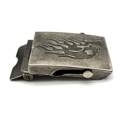 Vintage 90s Silver-tone Metal Flame Skull Military Slide Buckle for 1.5&Prime;Web Belt