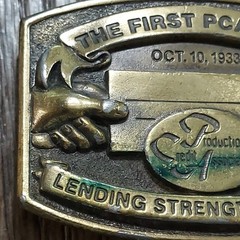 Vtg Belt Buckle The First PCA Loan 1933 50th Anniversary 3D Relief