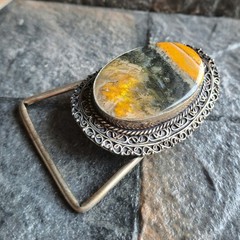 Bumblebee Jasper Oval Silver Plated Belt Buckle Bold Yellow Black Western Unisex