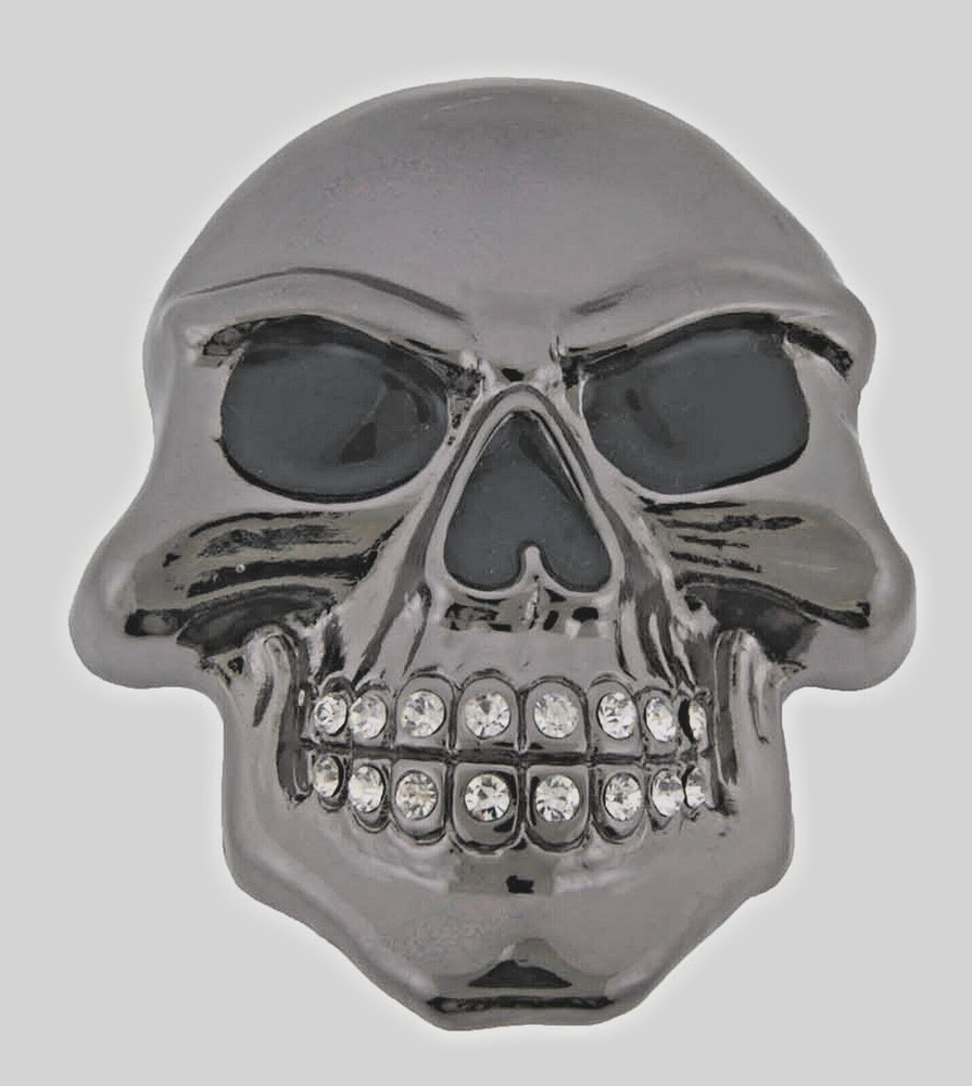 Skull Belt Buckle Grill Gunmetal Gray Emblem Bling Iced Style New Men Women Goth