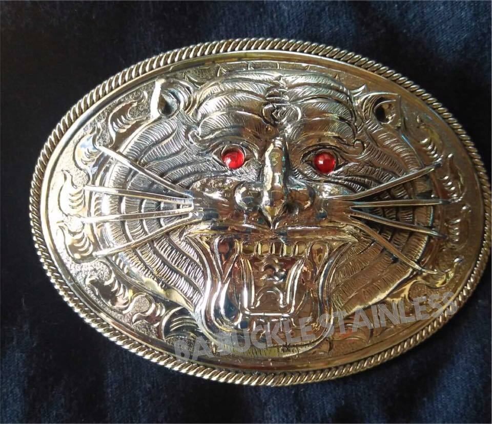 Men Thai Buckle Belt The Tiger , Stainless Steel , Unique By Thai Hand Made