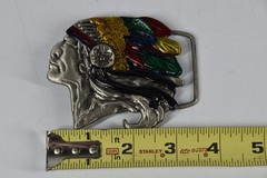 Vintage Native American Chief Head Dress Belt Buckle Metal Made in Canada