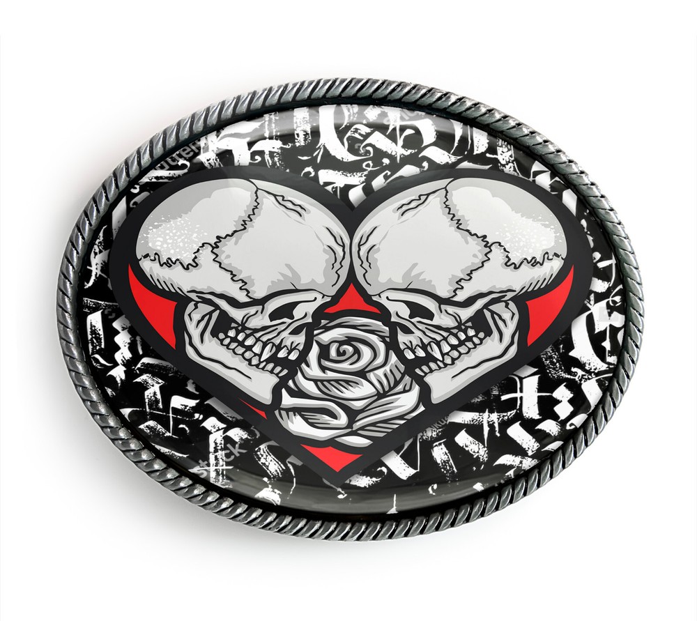 Twin Flame Belt Buckle – Heart Skull Street Art Graffiti Belt Buckles – 420