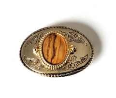 Western Belt Buckle Brass Handmade USA Polished Stone Medallion